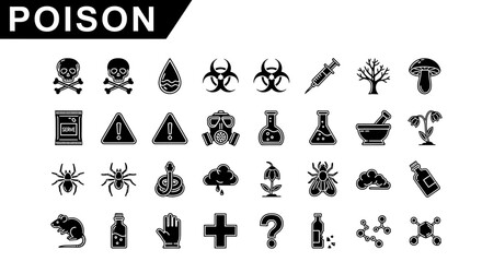 Fototapeta premium Poison & Hazard Icons - Solid Black Warning & Danger Symbols