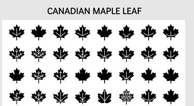 Canadian Maple Leaf Icons - Solid Black National Symbols