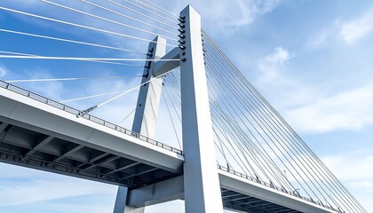 Fototapeta premium Modern cablestayed bridge against blue sky.