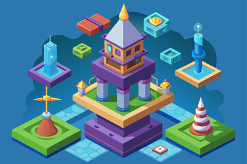 Isometric Vector of a Floating Wizard's Tower