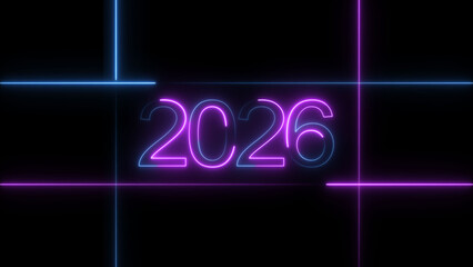 New Year 2026 illustration. 2026 number neon text black background illustration. and creating a stunning video.4k illustration