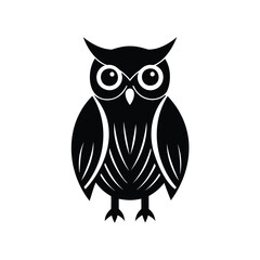 Stylized black owl illustration with intricate feather details and large eyes