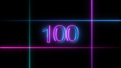 Abstract line and glowing neon number 100 illustration . on a black background. and creating a stunning 4k illustration .	