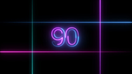 Abstract line and glowing neon number 90 illustration . on a black background. and creating a stunning 4k illustration .	