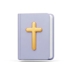 Obraz premium 3d icon of a closed bible with a golden cross on the cover, isolated on white background