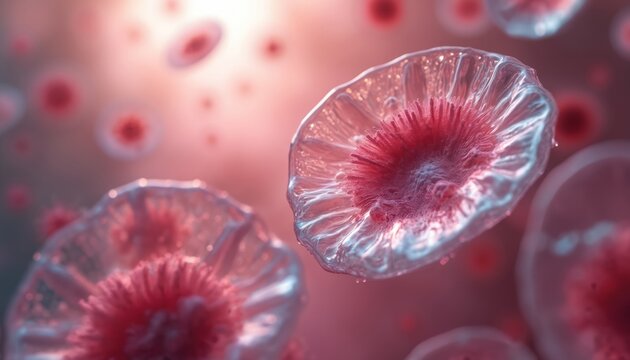 Microscope view blood cells, chronic lymphocytic leukemia diagnosis. Research laboratory analysis of blood smear for cancer detection. White, red blood cells, erythrocytes, platelets, leucocytes