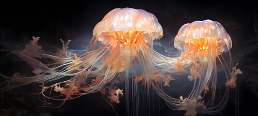 a light jellyfish , coming out of the smoke, generative AI