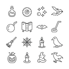 Obraz premium Cute Halloween vector illustration of Halloween Icon Set: Spooky Symbols and Festive Elements