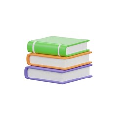 3d icon of a stack of colorful books isolated on white background