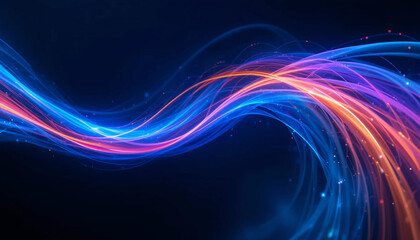 Abstract Glowing Wave with Blue and Orange Light Trails