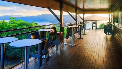 Balcony view of a serene coastal landscape, Hamilton Island, Australia.