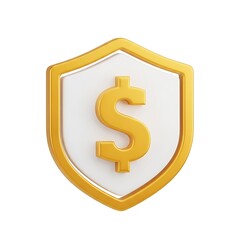 Obraz premium 3d icon of golden dollar sign on a shield, isolated on white background