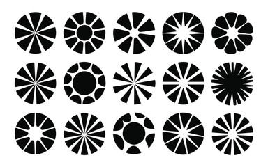 Citrus Slice & Radial Segment Icons Vector Set: Abstract Fruit Patterns and Geometric Elements, Ideal for Food, Natural, and Modern Designs