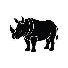 Stylized illustration of a rhinoceros, depicted in black silhouette on white