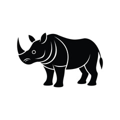 Black silhouette of a rhinoceros standing isolated on white background