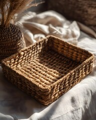 Obraz premium Rectangular handwoven banana fiber tray high resolution picture