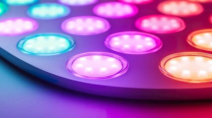 Personalized therapeutic light device LED array, individual glowing diodes, subtle color change, light intensity.