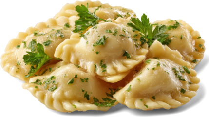 Dumplings, pelmeni, ravioli on white background