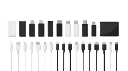Multiple USB Flash Drives and Charging Cables Set &ndash; Black and White Variants

