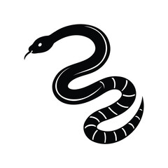 Minimalist black snake with tongue sticking out and segmented tail design