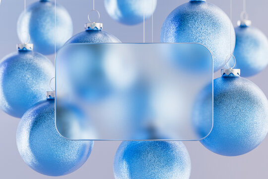 Frosted 3D christmas ornaments with glass frame and soft focus