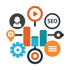 Marketing and S E O icons arranged in a circular diagram
