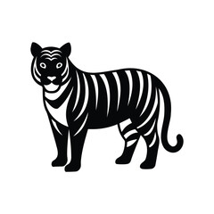 Striking Black and White Silhouette of a Majestic Tiger Standing Tall