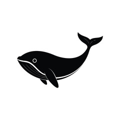 Simple black and white silhouette of a whale swimming in the ocean