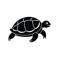 Stylized black and white illustration of a sea turtle crawling forward