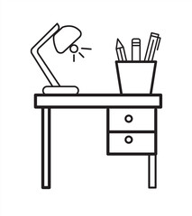 
Illustration of table icon with lamp and books, vector
