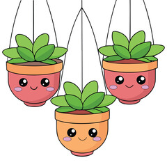 Three kawaii hanging succulent plants hanging plant pots