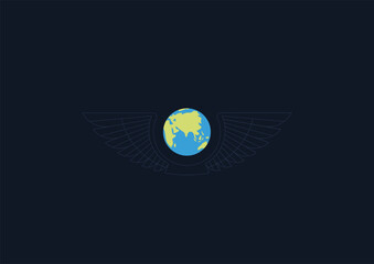 Naklejka premium vector art of the earth with line art wings from space view. simple and minimalist vector art