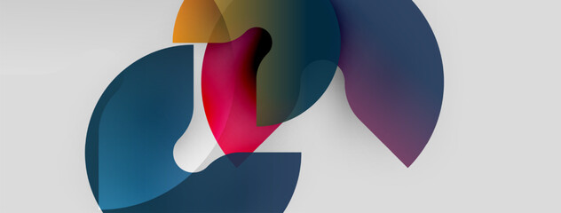 Abstract shapes overlap, creating vibrant color blends. Soft gradients suggest movement, depth, modern design aesthetic.