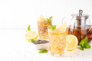 Iced chia seeds tea or lemonade