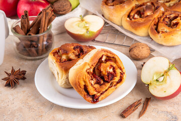 Apple cinnamon roll, sweet cinnabon buns with apple filling