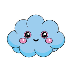 Cute blue cloud with pink cheeks and big eyes cartoon