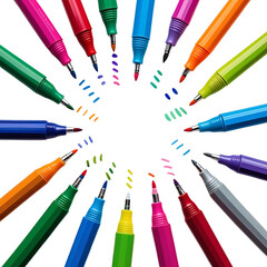 Felt-tip pens of different colors isolated on transparent or white background, png