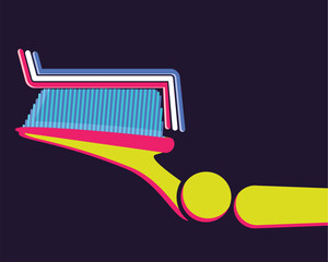 Vector illustration of a modern toothbrush with colorful toothpaste on a dark background in pop art style. Bright, bold and minimalistic design.