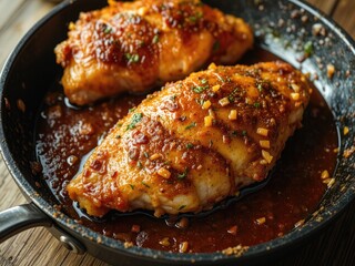 Marinated Chicken Breast in Skillet, Ready to Serve