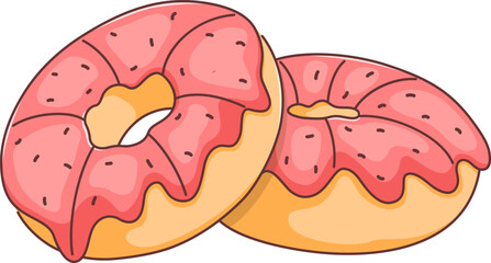 Donuts with pink glaze in cartoon style