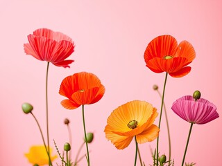 Obraz premium Poppy Blooms on Pastel Pink: Simple Floral Arrangement