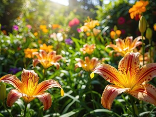 Obraz premium Summer Day Lilies Graceful in Garden Setting
