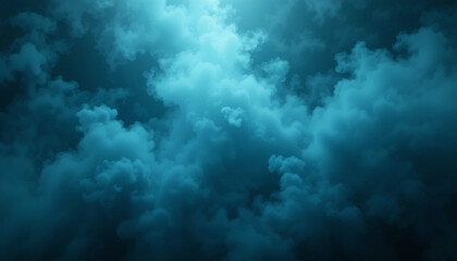 Abstract blue and teal clouds on a dark sky background, atmospheric and tranquil