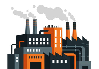 Obraz premium Flat illustration of industrial factory with smoke coming out of chimneys, representing industry and pollution