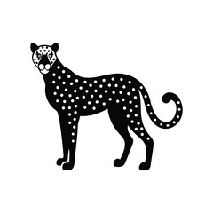 Stylized black and white cheetah illustration with polka dots and curled tail