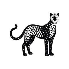 Stylized Black and White Cheetah Illustration with Circular Patterns and Bold Design