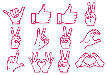 Fototapeta premium Flat illustration of collection of various hand gestures and symbols isolated on white background