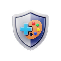 Fototapeta premium Secure and creative digital protection emblem with a shield, cross, and art palette symbolizing safety in gaming and design