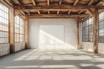 Fototapeta premium Art gallery interior showcasing blank canvas space