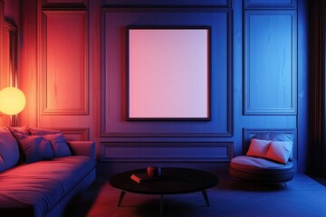 Modern living room with colorful lighting effects